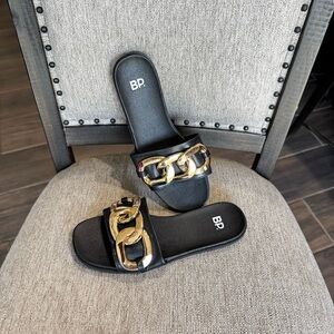 BP Black Slides with Gold Accent Chain